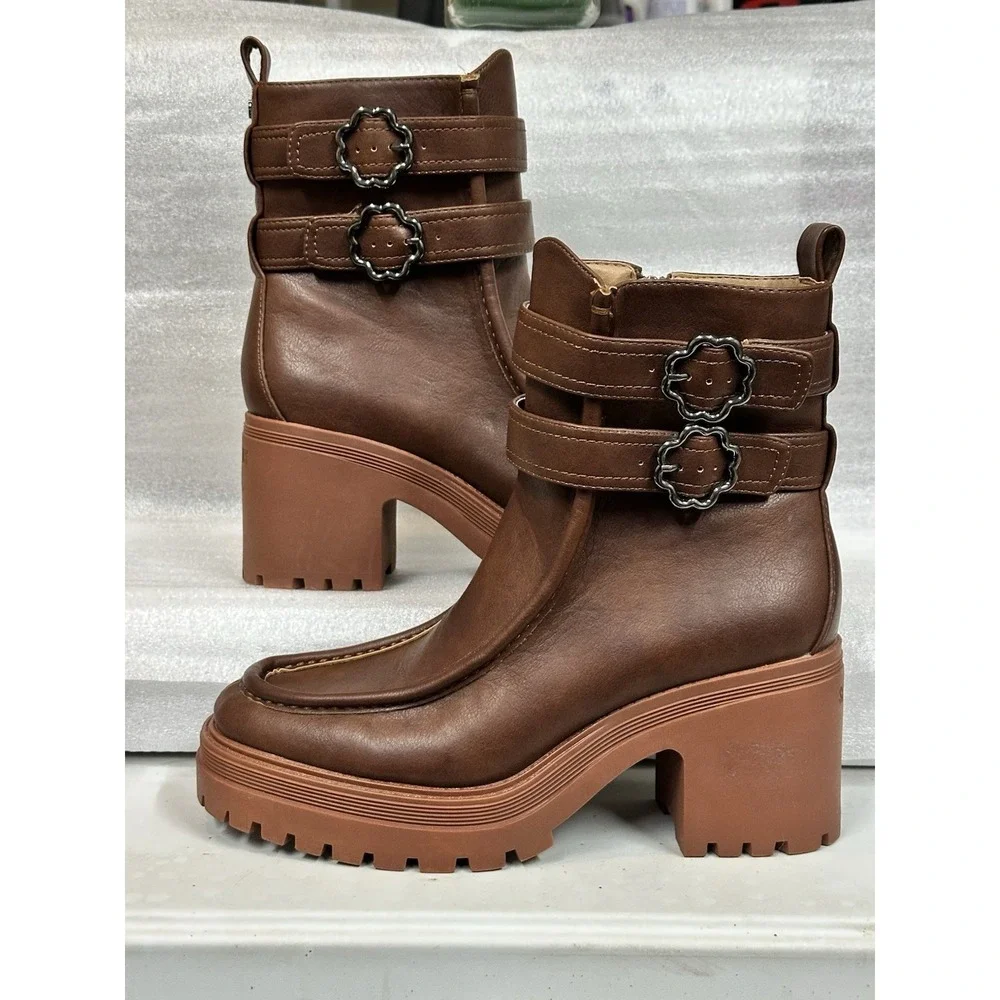 Sam And Libby Chiara Heeled‎ Ampersand Booties Faux Leather Size 9 Platform